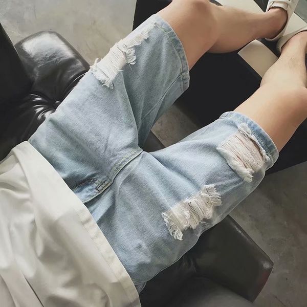 

20ss mens конструктора рваные шорты лето омывается light blue jeans мода relaxed zipper одежда, White;black