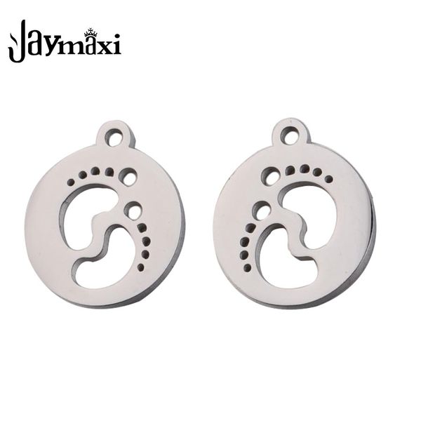 

jaymaxi 15mm baby feet charm high polished stainless steel hollow baby feet pendant diy jewelry bracelet making 20piece/lot, Bronze;silver