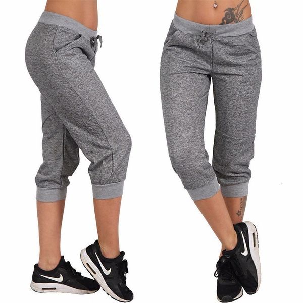 

new women casual summer big size calf-length pants 2019 solid skinny sport pants elastic black gray waist running, Black;white
