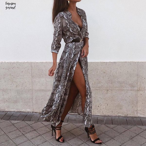 

осень печати женщины платье v шеи змея зимняя кожи макси платье vestidos дамы split holiday beach party платье дизайнер одежды, Black;gray