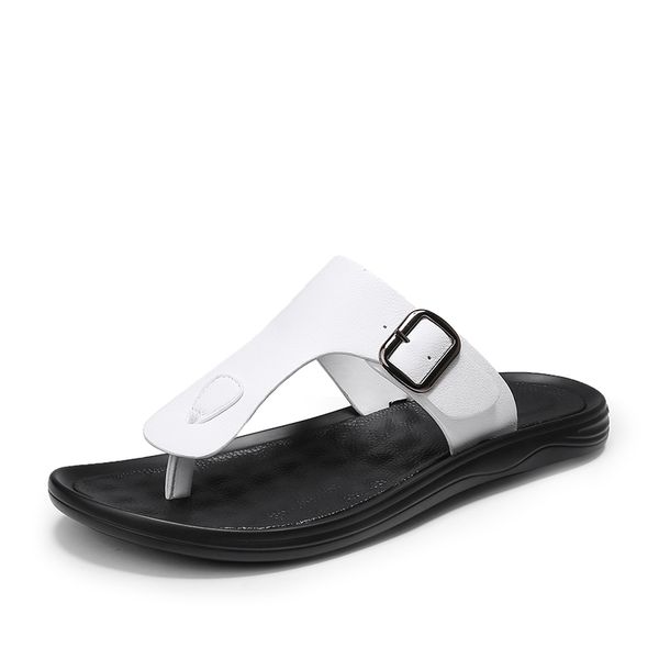 

new summer casual slippers men leather flip flops comfortable slides fashion non-slip flat footwear zapatos hombre dropshipping, Black