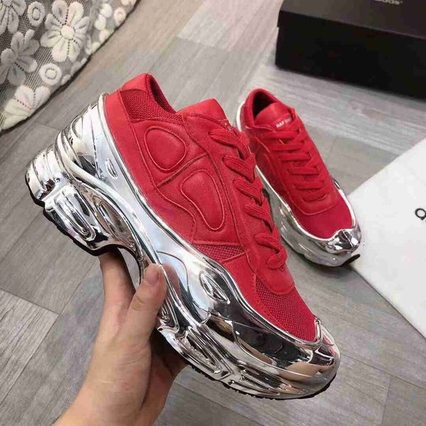 

2019 new fashion sneakers women coated soles mirror reflective ozweego colorful gradient hollow raf simon mens designer runners us13 us14, Black