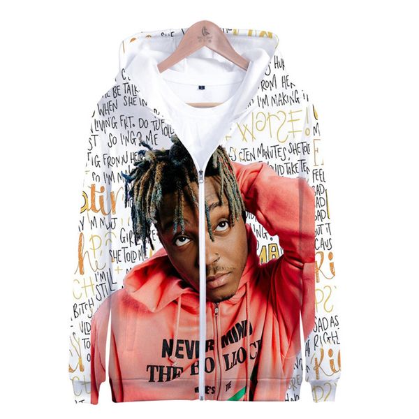 

juice wrld 3d printed hoodies designer hiphop loose cardigan coat fashion mens hooded sweatshirts, Black