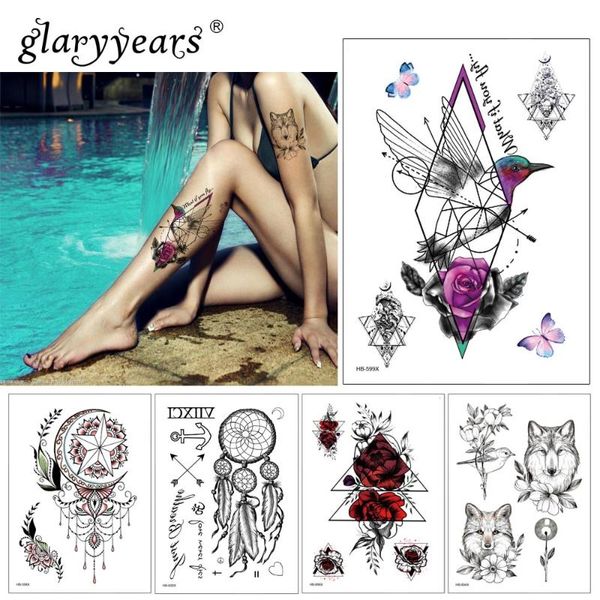 

glaryyears 1 sheet temporary tattoo sticker pretty fake wolf and bird flash waterproof fashion small body art men women