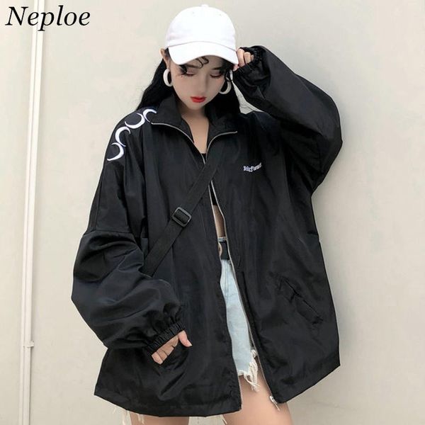 

neploe baseball jackets women's basic jacket harajuku gothic moon coat oversized windbreaker outwear medium-long clothes 36782, Black;brown