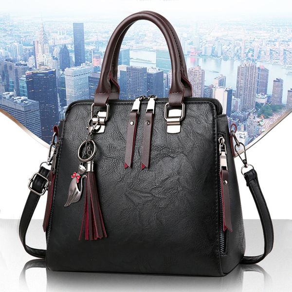 

jhd women's fashion handbag beautiful lady crossbody bag elegant pu leather one shoulder handbags shopping bag black