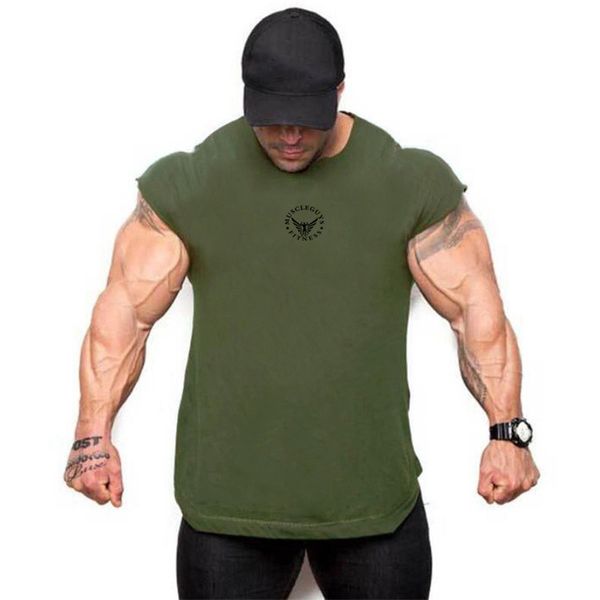 

2019 new gym sleeveless t-shirt cotton vest sports vest men's self-cultivation running training thin shirt, Black;blue