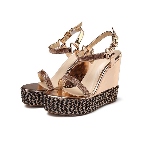 

2020 new single shoes female wild word buckle wedge with round head women's shoes nightclub wind large size sandals, Black