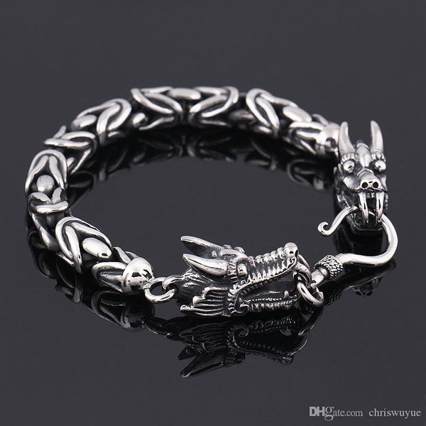 

new fashion link chain stainless steel jewelry casting classic men's dragon biker bracelet, Black
