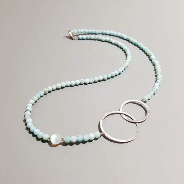 

lii ji larimar natural stone necklace 925 sterling silver 18k plated geometric double circle necklace 45cm delicate jewelry