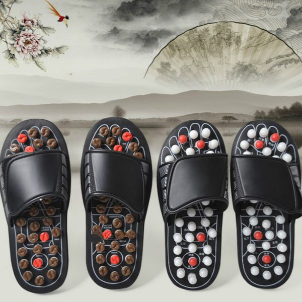 

dropshipping acupoint massage slippers sandal feet chinese acupressure therapy medical rotating foot massager men shoes unisex, Black