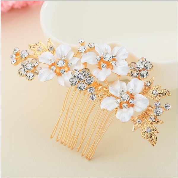 

wedding hair comb handmade metal leaf flower hair bridesmaid head piece crystal bride accessories combs fs12