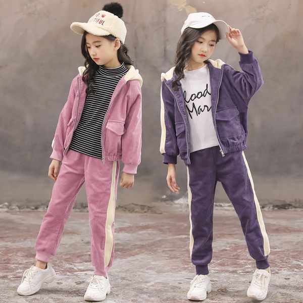 

горячая распродажа девушки вельвет комплект одежды весна осень детские толстовки пальто + брюки 2 шт. костюм дети сращены спортивная одежда, White