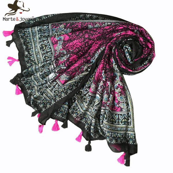 

marte&joven ethnic style paisley pattern purple/black long hijab scarf for women bohemian autumn winter soft warm blanket shawls