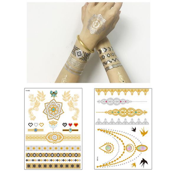 

tattoo sticker gold color temporary fake tattoos waterproof arm leg stickers various patterns for body art man woman