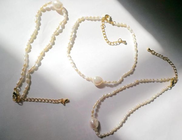 

2-4mm rice pearl 10mm baroque white pearl bracelet chain gold clasp natural freshwater woman jewelry wedding, Black