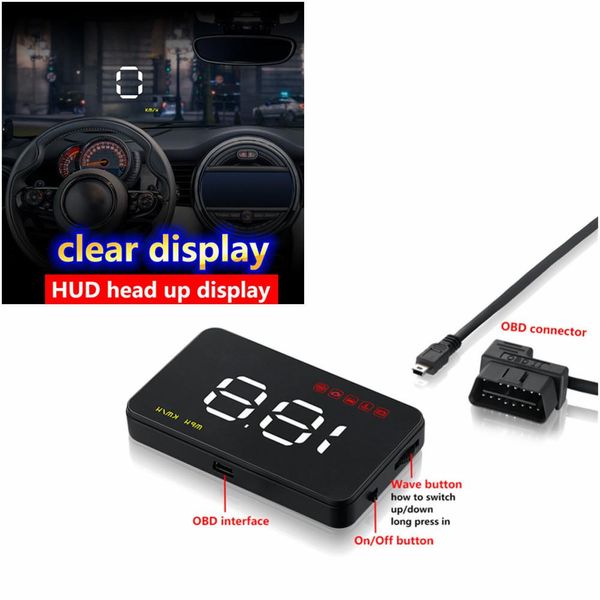 

a1000 car hud head up display obd 2 ii eu obd overspeed warning system windshield projector auto electronic voltage alarm