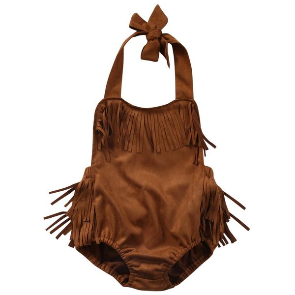 

solid self tie tassels romper jumpsuit for baby girl, Blue