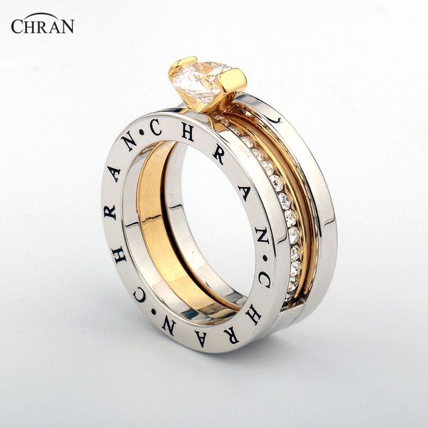 

chran elegant austrian crystal gold color brand jewelry wholesale classical pave band zircon engagement rings for women, Golden;silver