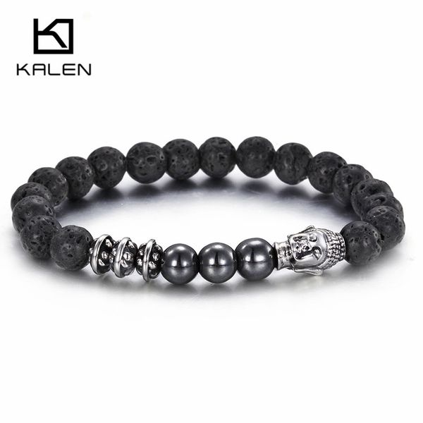 

black lava beaded bracelet stainless steel buddha charm bracelet for men accessory gift pulsera hombre, Golden;silver