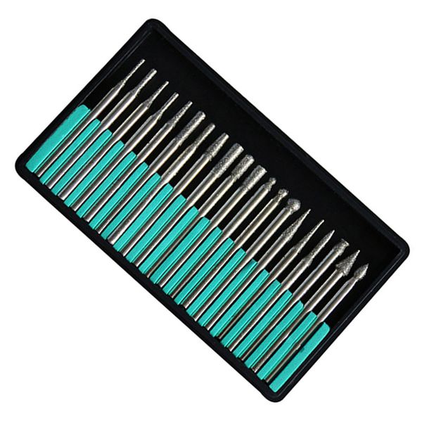 

20 pcs 3mm shank diamond grinding cutting head drill bits dremel rotary carving polishing tool sets mu8669
