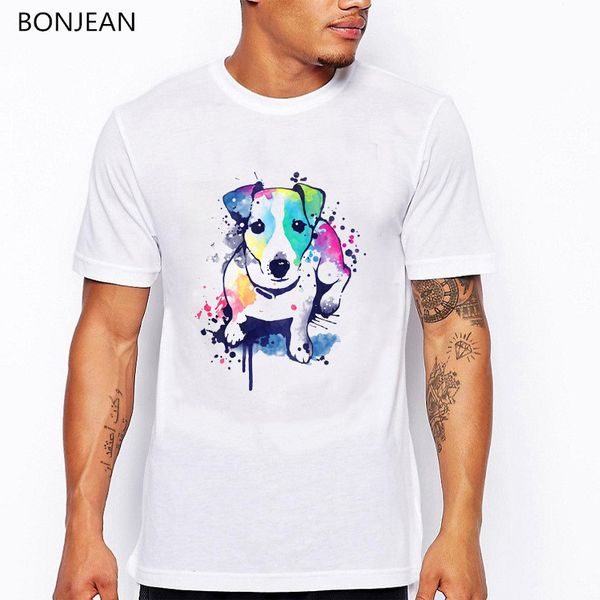 

watercolor jack russell terrier animal print t shirt men harajuku shirt dog lovers funny tshirt men t-shirt camisetas hombre, White;black