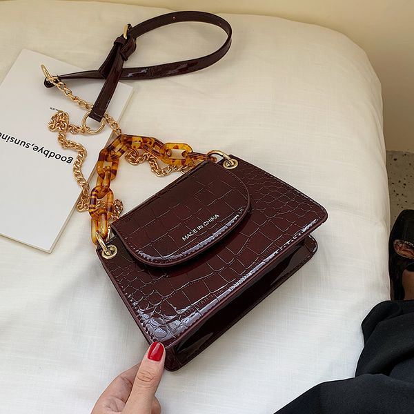 

fashion acrylic chains saddle women handbags designer alliagator shoulder bags luxury pu leather crossbody bag small flap purses