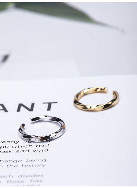 

s925 silver mobius twist open ring gold-plated process mirror polish ring ladies ring women01