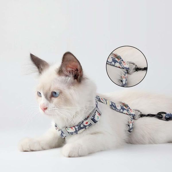 

flower print pet cat harness leash set walking cat dog collars leads safe travel cat supplies 360065