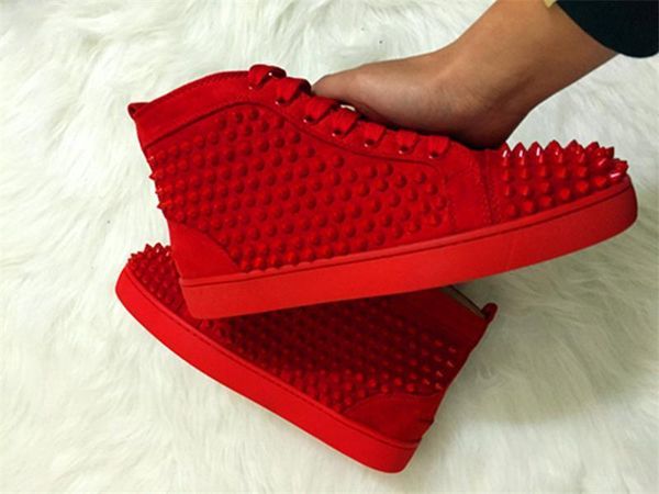 

luxury party wedding shoes red bottom sneakers ,genuine leather louisfalt spikes lace -up black white studded spikes casual flats shoes