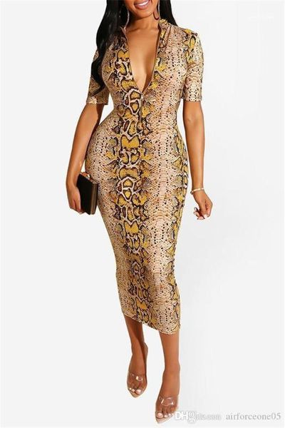 

printed womens bodycon dress summer v neck long sleeve club party dresses female clothing snakeskin grain, White;black