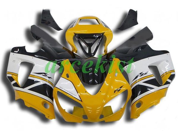 

4 gifts new abs motorcycle full fairings kit fit for yamaha yzf r1 1998 1999 98 99 body set custom white yellow light