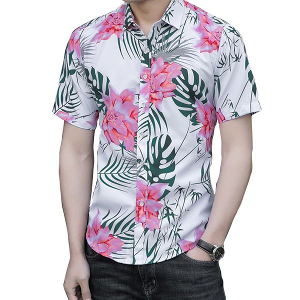 

mens summer beach hawaiian shirt short sleeve white floral shirts men casual holiday vacation men blouse clothing camisas 7xl, White;black