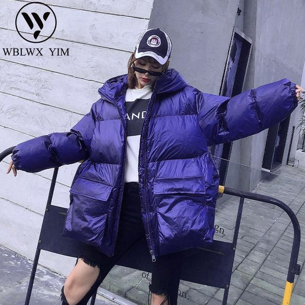 

winter jacket women loose glossy parka oversized cotton padded coats winter coat women warm thick parkas hooded casual overcoat, Black