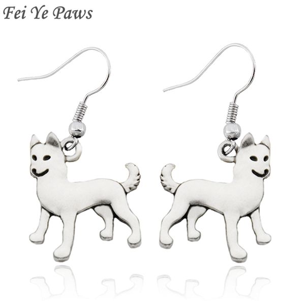 

punk siberian husky & alaskan malamute & akita dog drop earrings brinco boho long pet earrings for women girls indian jewelry, Silver