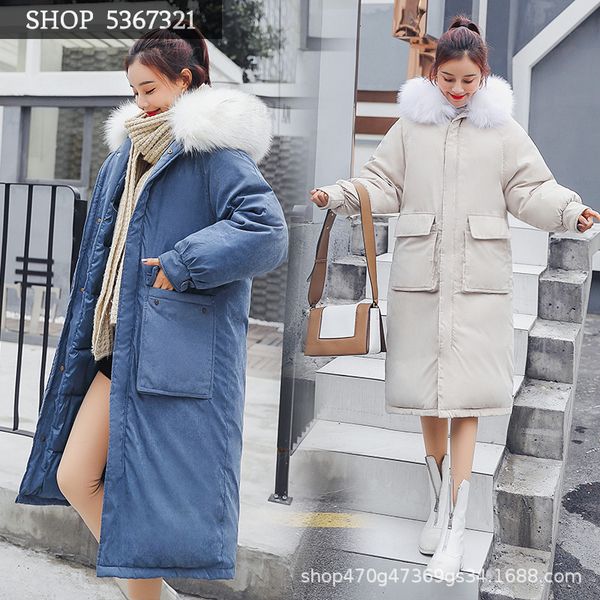 

clothes woman ma'am peach skin velvet cotton suit long fund overknee thickening down cotton keep warm cotton-padded jacket, Black