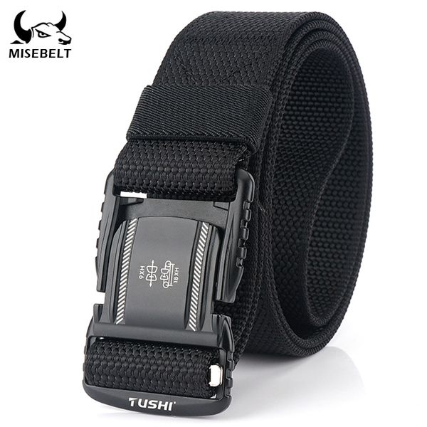 

waist support quick release buckle men's tactical belt hard metal magnetic army nylon, Black;gray
