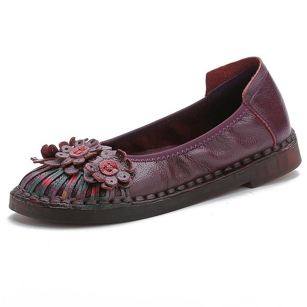 

2020 women's genuine leather flowers flat shoes lady soft bottom boat shoes, Black