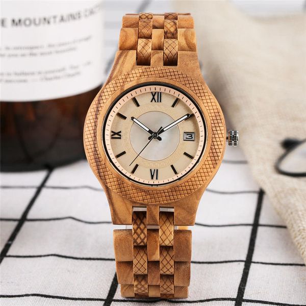 

2019 quartz zebra wooden watch elegant calendar ebony zebra wooden watch luminous hands couple watches for lovers montre couple, Slivery;brown