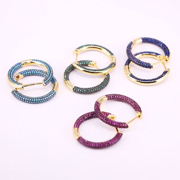 

3pairs, 26mm, trendy colorful cz round circle hoop earring for women bohemia geometric statement hoop earrings charm ear jewelry, Golden;silver