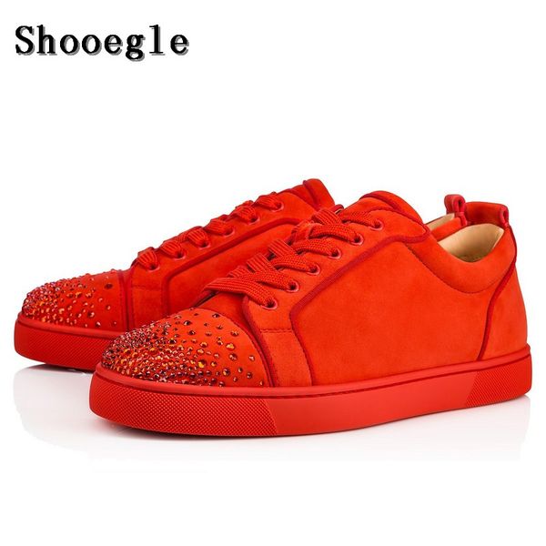 

shooegle red luxury crystal men shoes casual suede platform sneakers mens low-lace-up motorcycle shoe man, Black