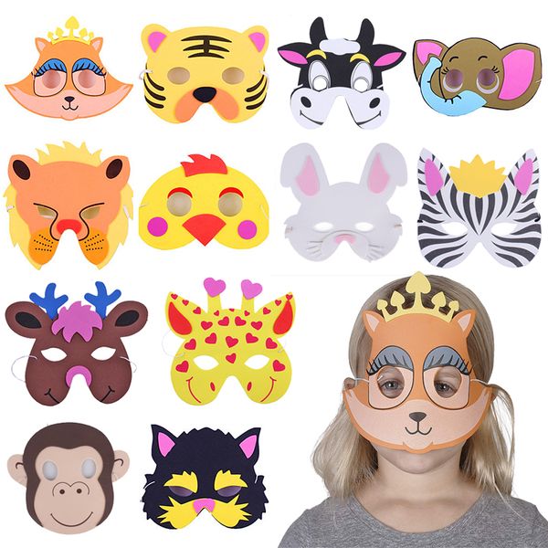 

12pcs child jungle/safari animals set halloween masks dress-up party accessory birthday party decoration for kids zoo mask