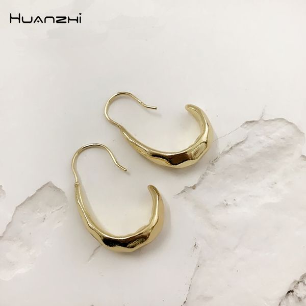 

huanzhi 2019 new geometric irregular oval water droplets edges and corners gold metal hoop earrings for women girls party gifts, Golden;silver
