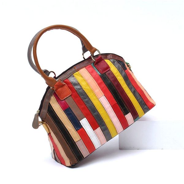 

aequeen женщины лоскутное полосатые сумки shell сумки на ремне яркий красочный полосатый кожаный crossbody сумка леди сумки bolsa 2020