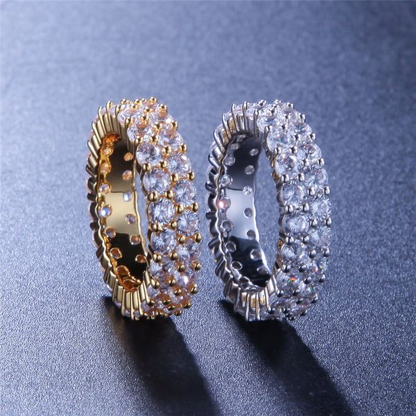 

fashion design colorful men's women's hiphop rings gold plated cubic zirconia ring bling ice out hip hop jewelry, Golden;silver