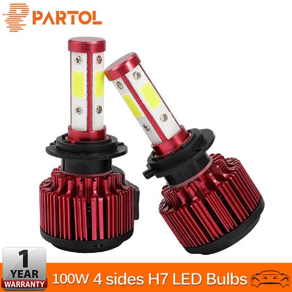 

partol x6 100w led h7 car led headlight bulbs 4 sides automobile lamp light 12v for - ml350 e-class c-class