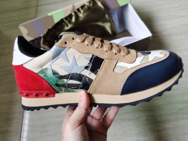 

fashion stud camouflage sneakers shoes footwear men women flats luxury designer rockrunner trainers casual shoes 35-46, Black