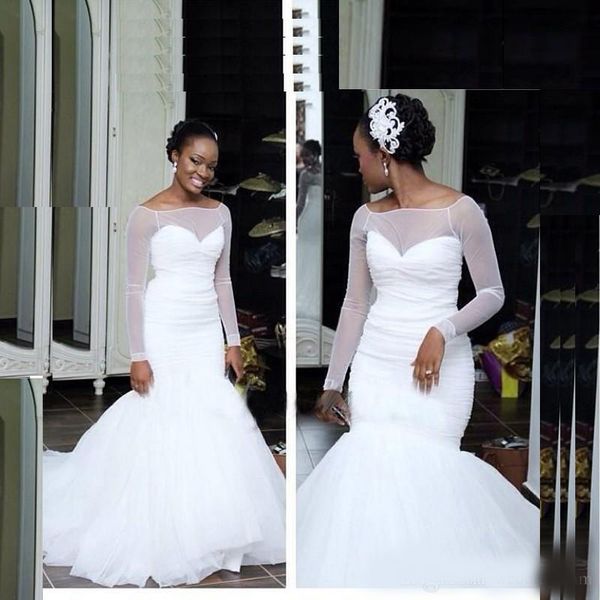 

new afraic nigerian wedding dresses mermaid beading organza court train tiered skirts plus size organza bridal gowns custom, White