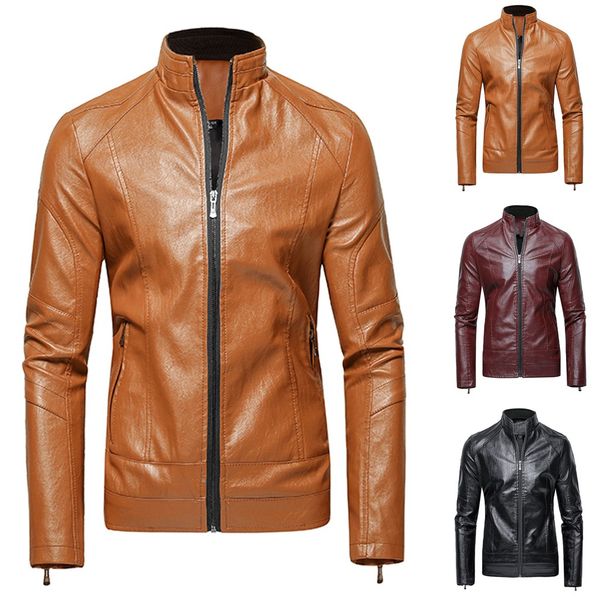 

2020 jaqueta men winter leather jacket biker motorcycle zipper long sleeve coat blouses chaqueta hombre casaco masculino, Black;brown