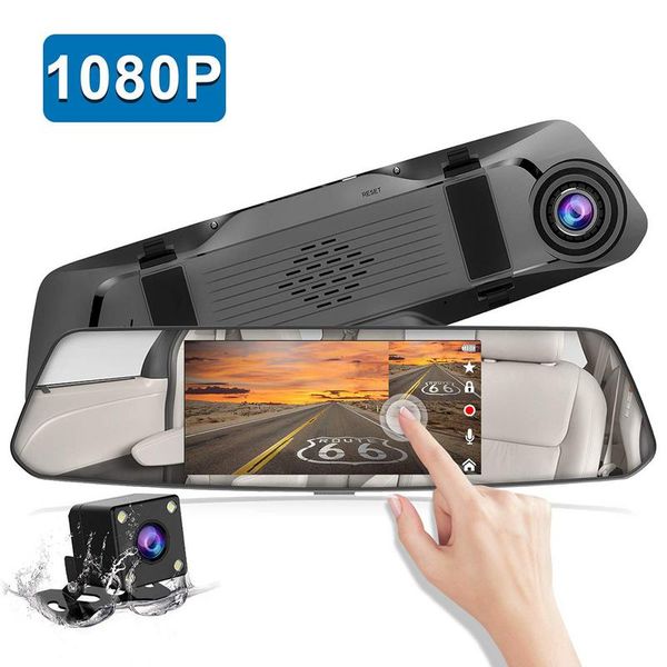 

backup camera 5" mirror dash cam 1080p touch screen front and rear dual lens car camera waterproof rear view revers car dvr